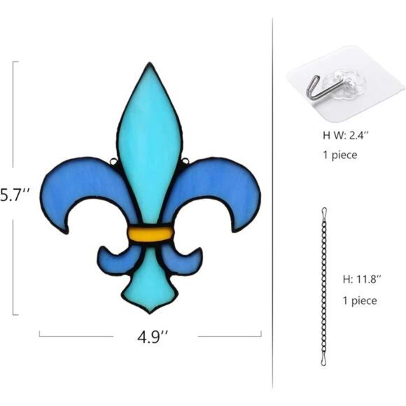 Fleur De Lis Decor Stained Glass Window Hangings,Handmade Housewarming Gifts - Picture 5 of 7
